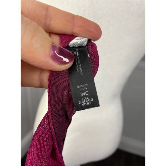 Victoria's Secret, Sz. 34C, Maroon Push-Up Bra, Textured Mesh Overlay, Underwire - Picture 7 of 9